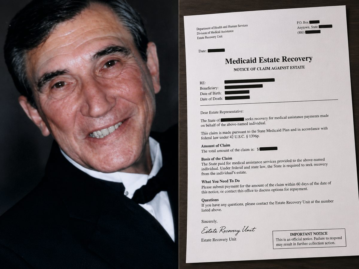 Sandy's father beside the Medicaid Estate Recovery notice of claim filed against his estate