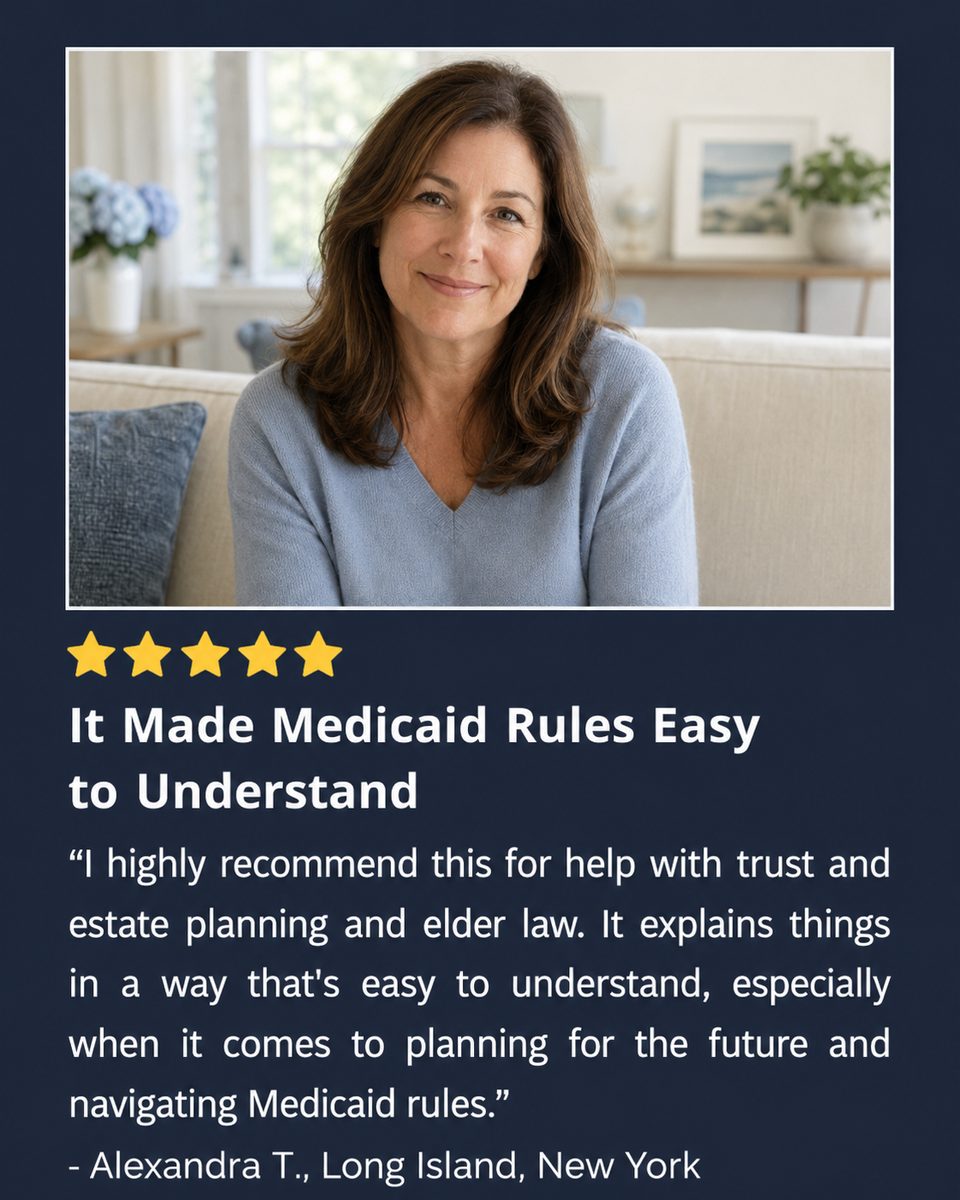 Five-star review from Alexandra T. in Long Island, New York: It made Medicaid rules easy to understand