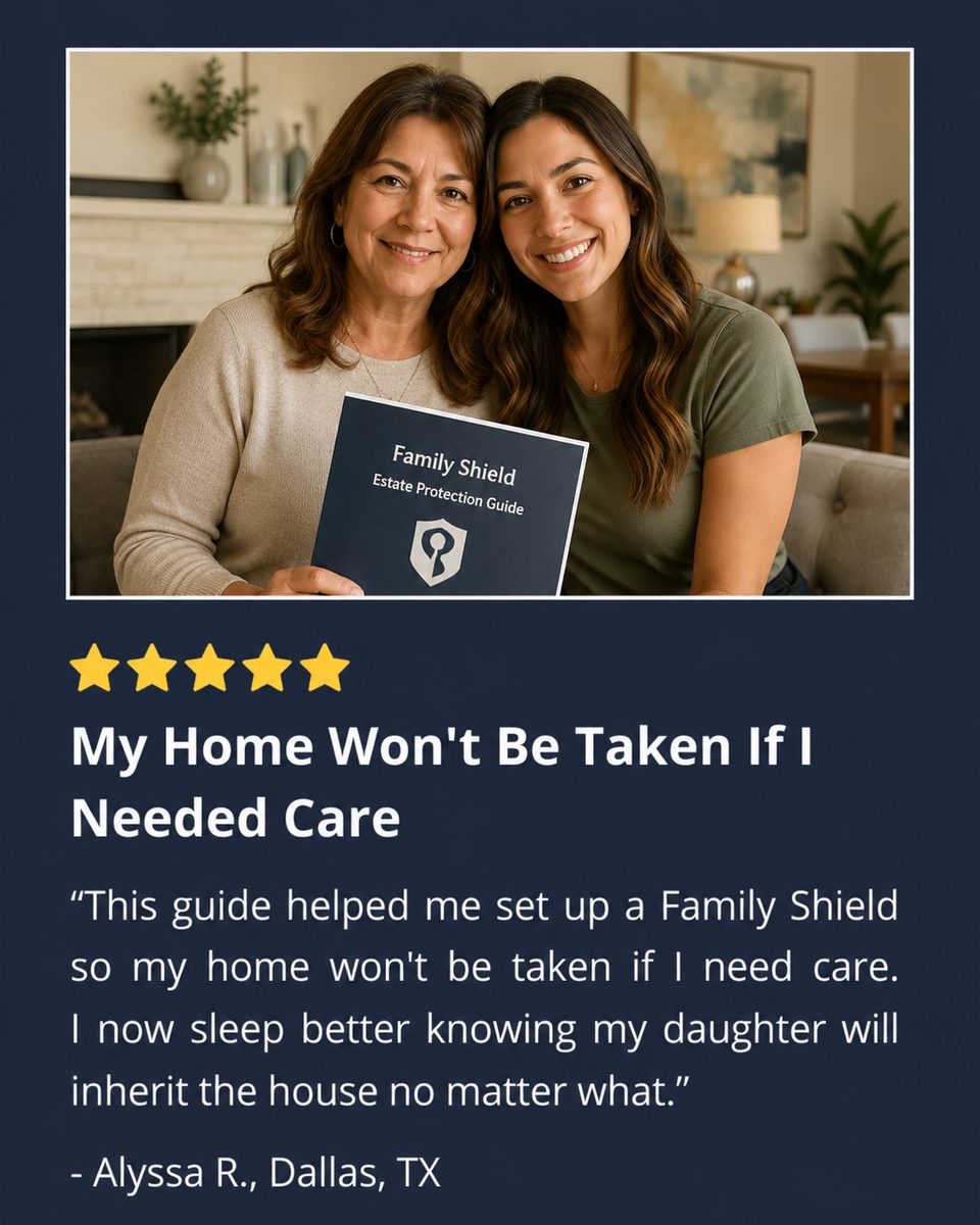 Five-star review from Alyssa R. in Dallas, Texas: My home won't be taken if I need care