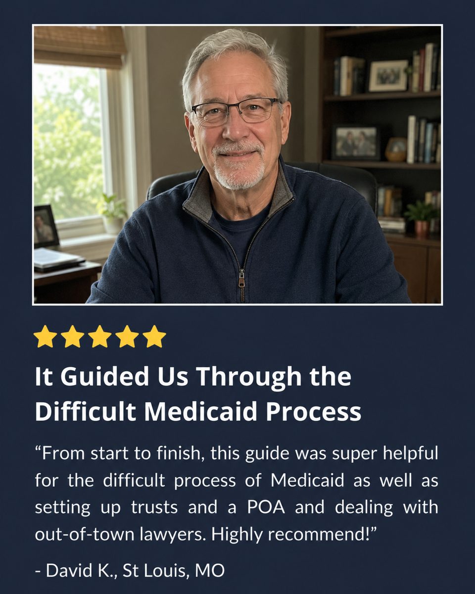 Five-star review from David K. in St. Louis, Missouri: It guided us through the difficult Medicaid process